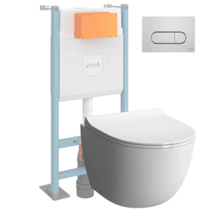 Pack WC suspendu Sento Blanc Compact + Bâti auto-portant V-Fix Core + Plaque Round chromé