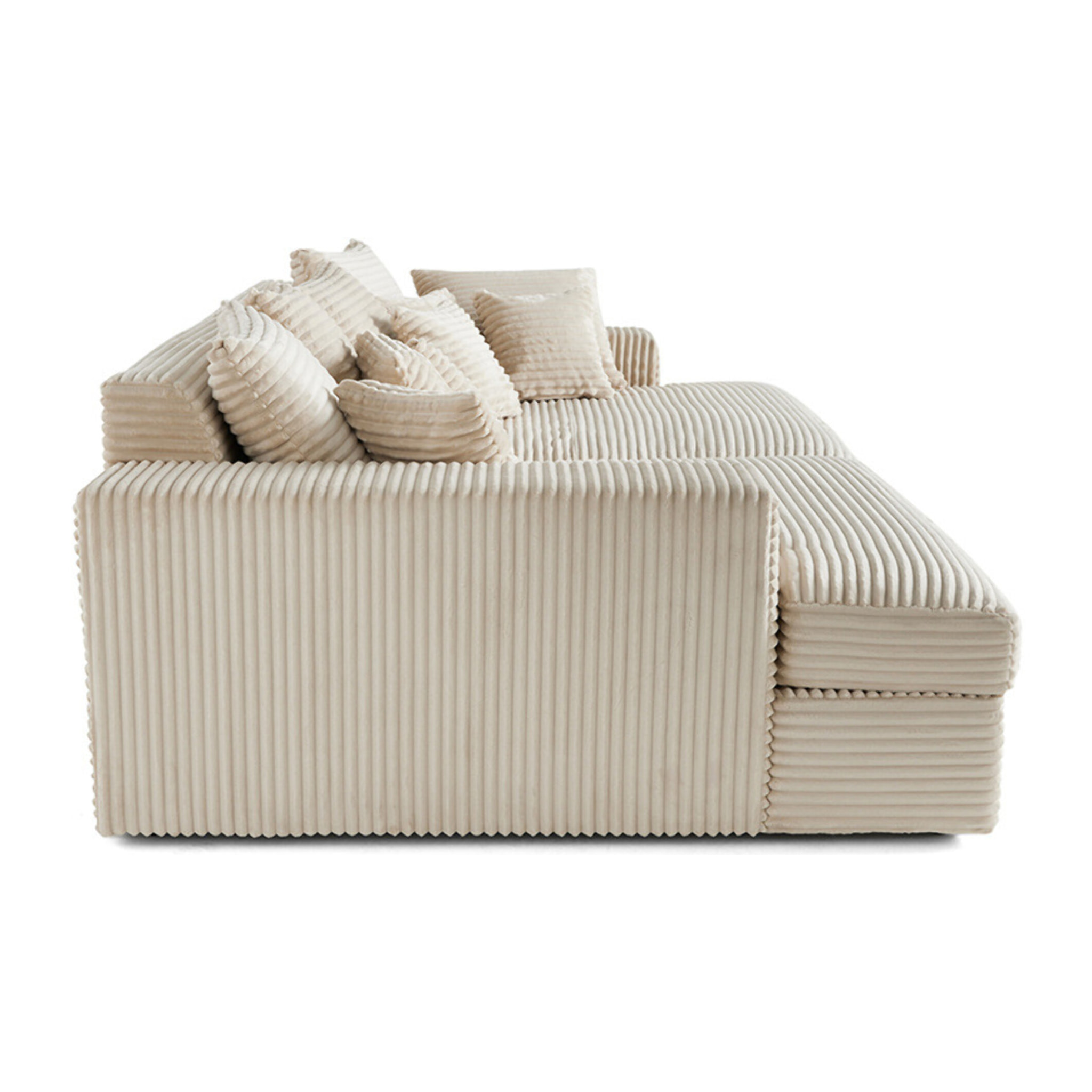 Collins - canapé droit 4 places avec double méridienne - assise profonde - velours côtelé grosses côtes - Beige