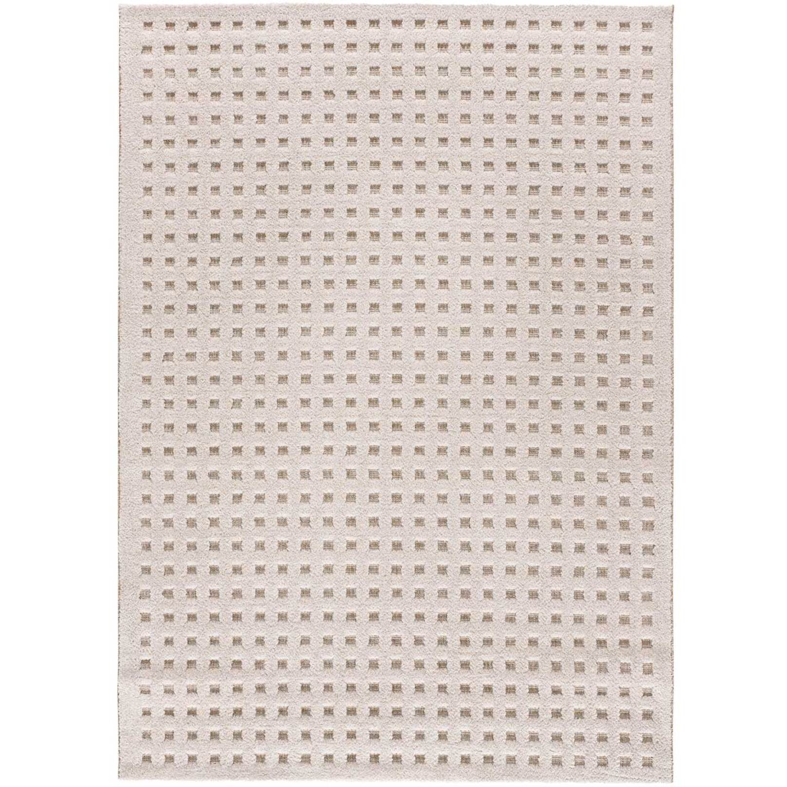 DIENA Alfombra con efecto damero y relieve en color blanco, varias medidas disponibles.