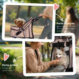 Poussette buggy pliable pour chiens tissu 600D Oxford imperméable 4 roues marron