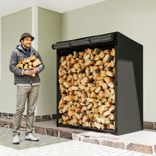 Estante de Leña Metálico, 140x70x154 cm, Leñero Exterior con Cubierta Impermeable 600D Oxford, Marco de Acero, Soporte para Leña de Chimenea, Carga 300 kg, para Jardín, Terraza