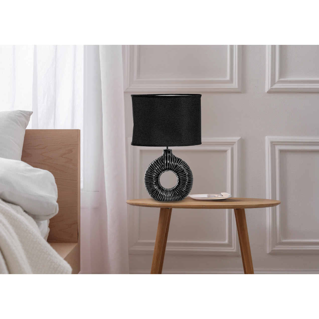 Lampada Da Tavolo Comodino Ricaricabile Accensione On/Off Modello Idra Nero