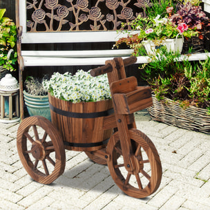 Porte plante tricycle - étagère de pots de fleurs - jardinière dim. 52L x 31l x 45H cm - bois de sapin