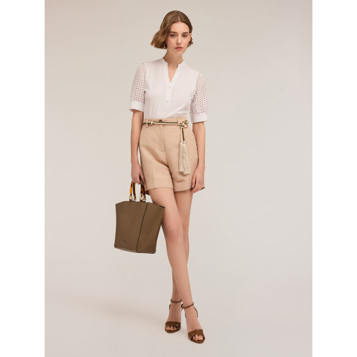 Motivi - Henley-Shirt mit Lochstickerei-Ärmeln - Blanco