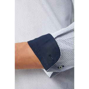 Camicia Uomo 1 Bottone Francese Slim Cotone Poliestere Stampato Bianco/Nero