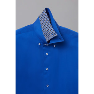 Camicia Uomo 2 Bottoni Button Down Slim Satin Unito Celeste Cadetto
