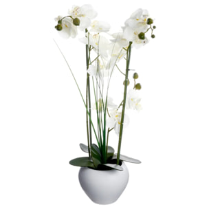 Orchidée artificielle vase céramique blanc H53cm