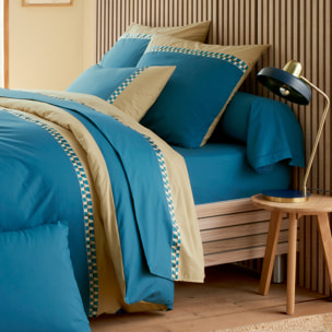 Parure de lit 3 pièces percale de coton géométrique housse + taies - Bleu
