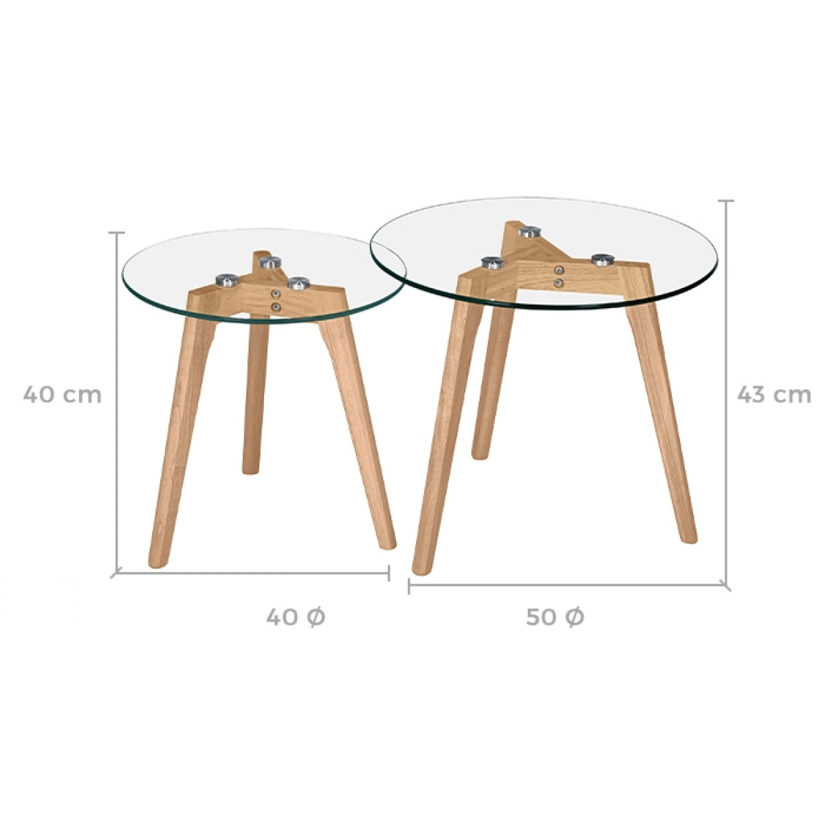 Tables basses rondes en verre et bois d'hévéa (lot de 2) - Vénus