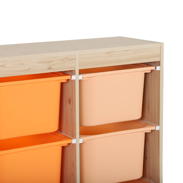 Meuble de rangement enfant 6 bacs de rangement en plastique orange pêche - Sora