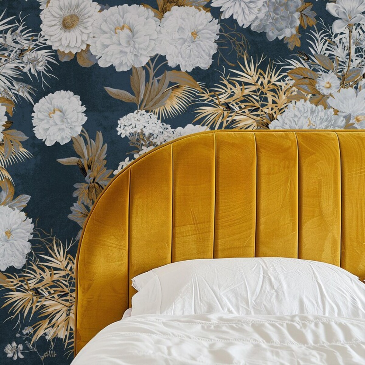 Carta da Parati Floreale Blu e Oro