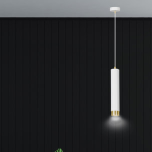 Lampada a sospensione Kibo in acciaio bianco e oro