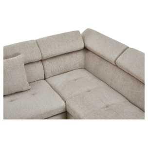 Margaux - Canapé d'angle droit 5 places convertible avec coffre et têtières réglables en velours texturé - Beige