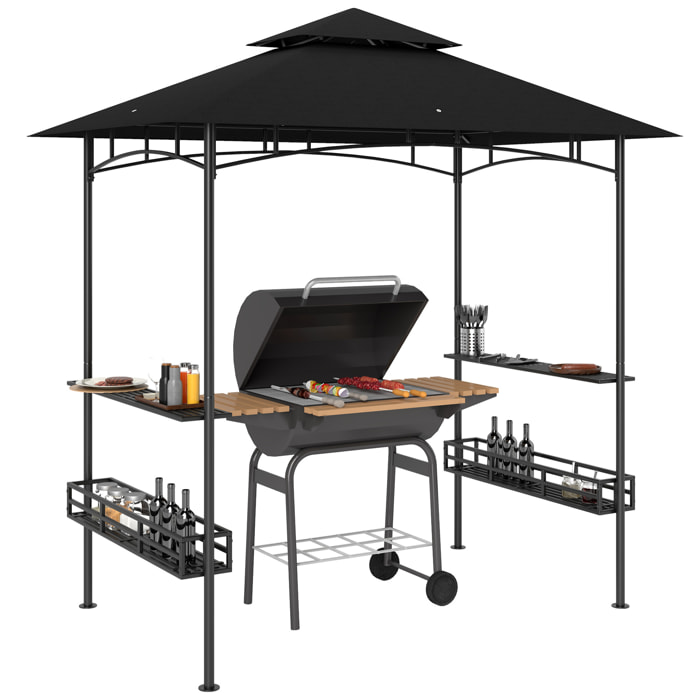 Abri pour barbecue - pavillon pour barbecue - barnum - 4 étagères - métal noir tissu anthracite