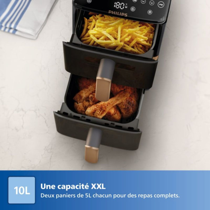 Airfryer PHILIPS NA462/70 Friteuse sans huile Vertical Duo Noir/Cuivre, Série 4000 10L (5+5L)