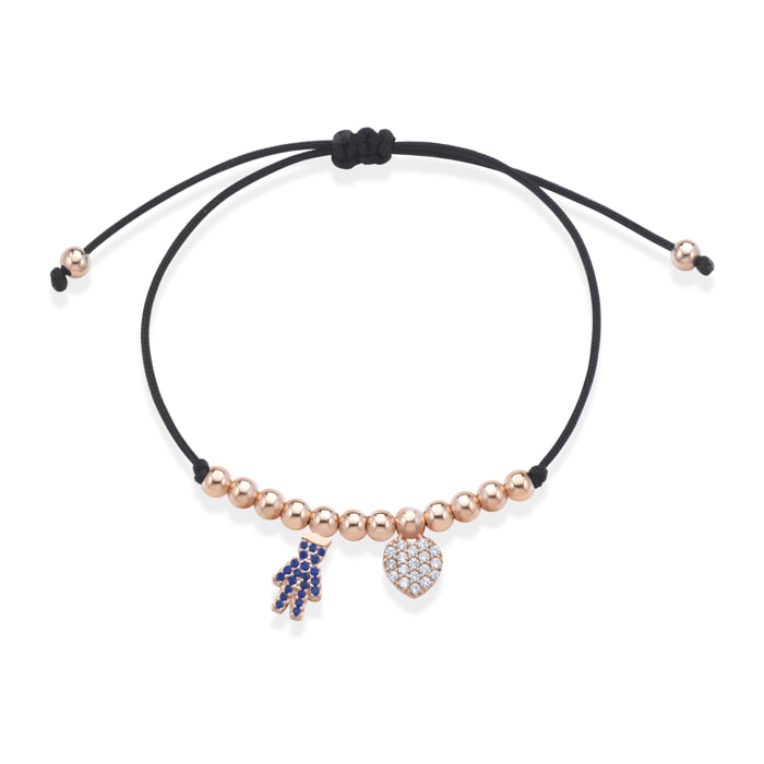 Bracciale Love Makes a Family Bimbo-Cuore Argento Rosè Pietre Blu-Bianche