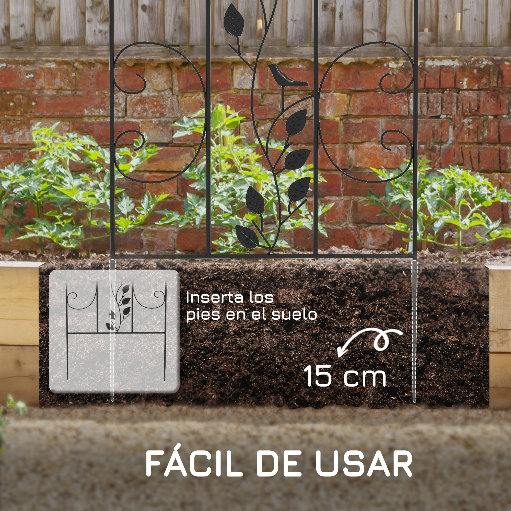 Juego de 4 Enrejados de Jardín Soportes para Enredaderas de Acero para Plantas Trepadoras y Decoración Exterior Patio Terraza 40x106 cm Negro