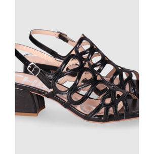 Sandalias de Piel Sintética - Negro - Tacón: 5 cm
