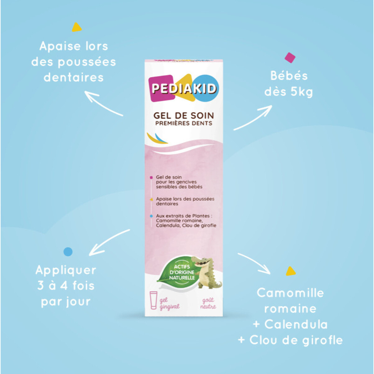 PEDIAKID - Gel de Soin Premières Dents - Gel gingival naturel - Effet apaisant & protecteur en cas de poussées dentaires - Sans parabènes, ni triclosan, ni phtalates, ni BPA - Lot de 3