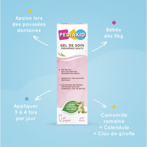 PEDIAKID - Gel de Soin Premières Dents - Gel gingival naturel - Effet apaisant & protecteur en cas de poussées dentaires - Sans parabènes, ni triclosan, ni phtalates, ni BPA - Lot de 3