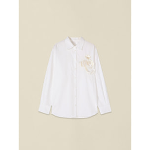 Oltre - Camisa de algodón con bordado floral - Blanco