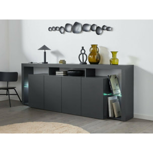 Credenza Ddalessandr, Buffet da soggiorno a 4 ante, Madia da salotto, Credenza moderna, 100% Made in Italy, 220x40h80 cm, Antracite