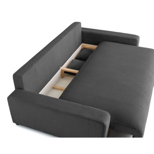 Pivoine - canapé droit 3 places - convertible avec coffre - en velours côtelé - Gris foncé