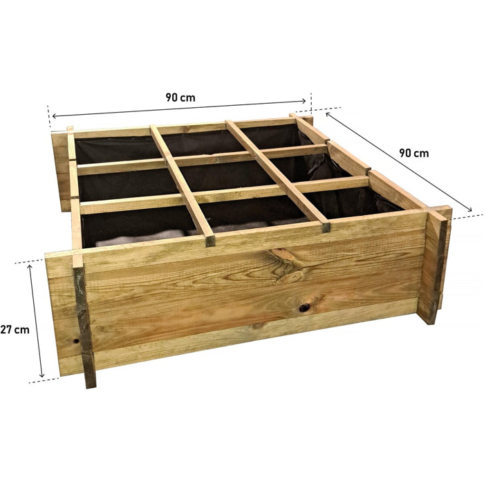 Carré potager en bois "Iris" - 90 x 90 x 28 cm