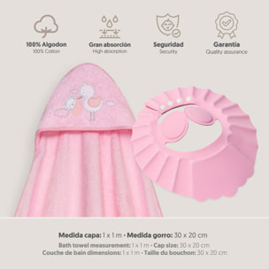 Capa Baño 1X1 Mod Cigueña Oso+Gorro Rosa