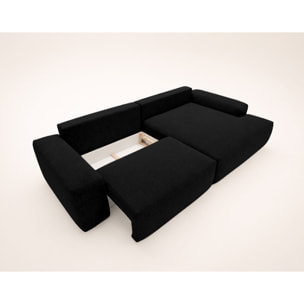 Tama - Canapé d'angle droit 4 places convertible avec coffre en tissu - Noir