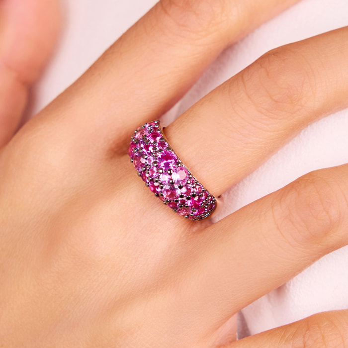 Anello a Fascia con Pavé di Cubic Zirconia Fucsia