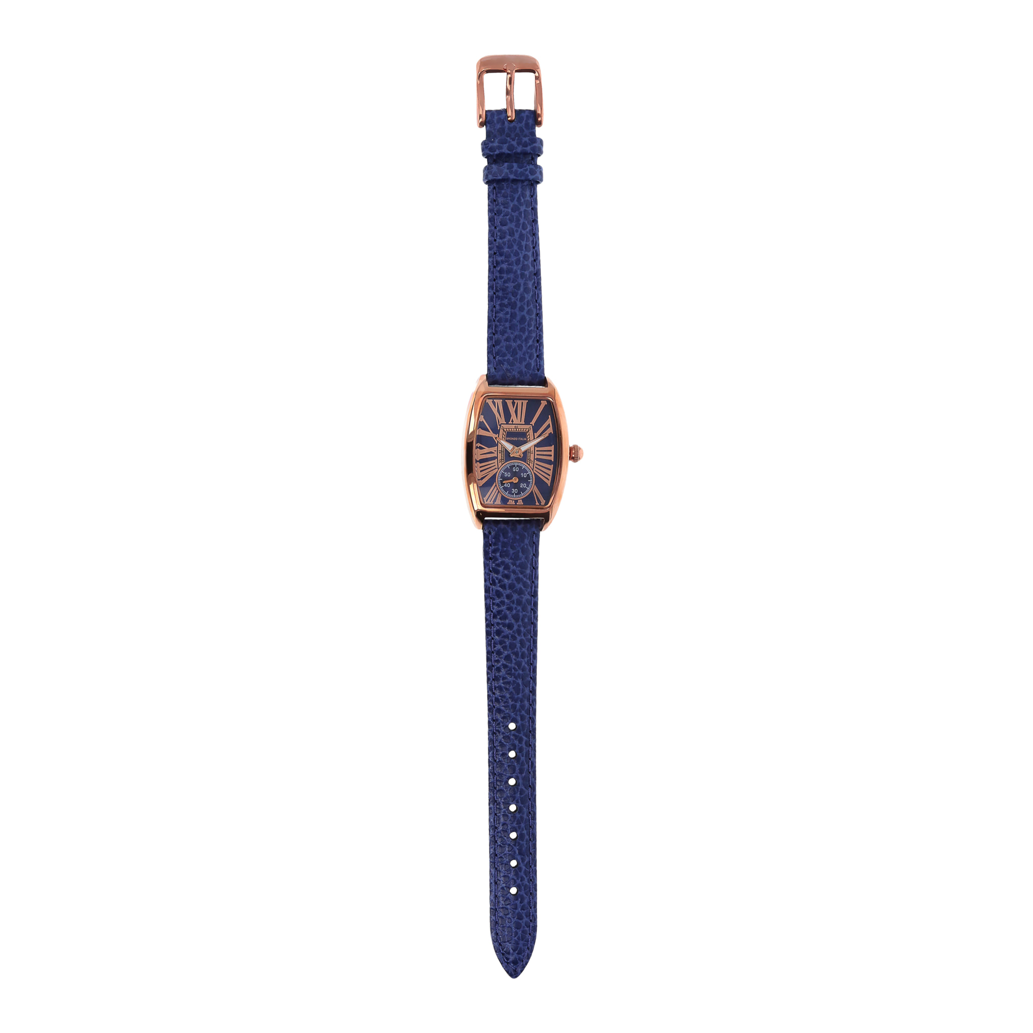 Orologio da Polso placcato Oro Rosa 18Kt con Cinturino in Pelle Stampata Blu