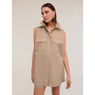 Motivi - Camisa sin mangas oversize con bolsillos - Beige