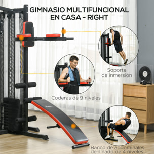Máquina de Multiestación Ajustable Multiestación de Musculación con Placas de Peso de 45 kg Carga Max. 110 kg para Entrenamiento Fitness en Hogar Gimnasio 225x175x200 cm Negro