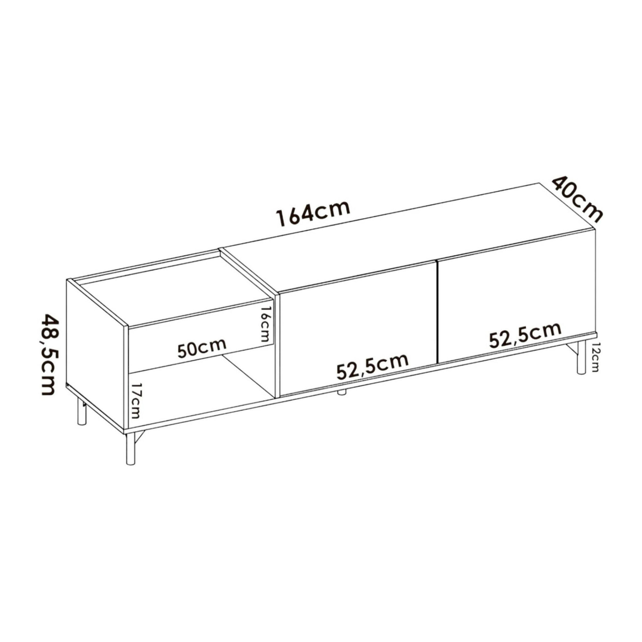 Mobile porta TV Cengalo, Credenza bassa da soggiorno, Madia da salotto per televisione, 164x39h49 cm, Rovere Nodi e Antracite