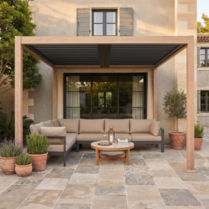 Pergola bioclimatique 3x3m adossée effet bois PANAGIA