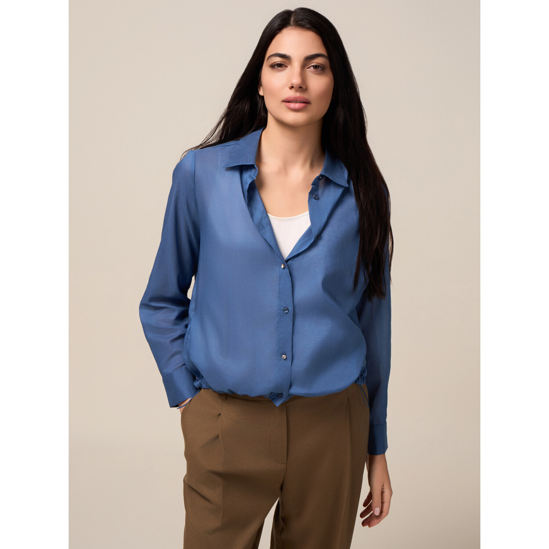 Oltre - Camisa con cordón ajustable en el bajo - Azul