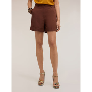 Motivi - Shorts in misto lino con risvolto - Marrone