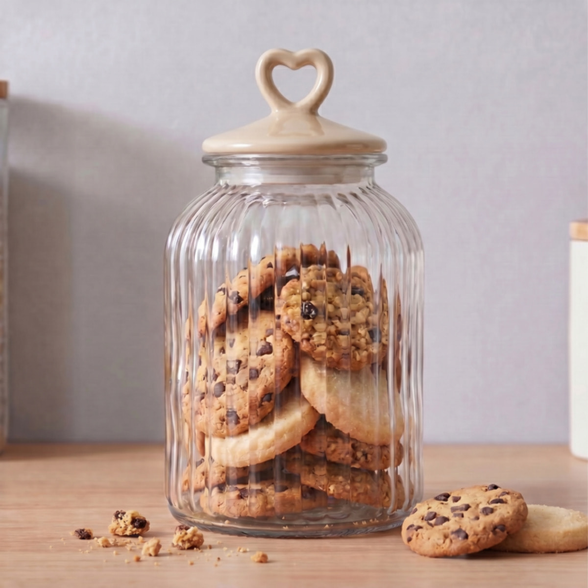Barattolo in vetro con tappo in ceramica a cuore, contenitore alimenti trasparente, ideale per zucchero caffè biscotti e pasta, design elegante e pratico, organizer cucina resistente, facile da pulire