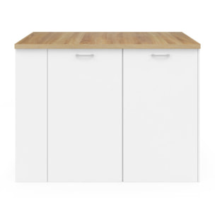 Ilot central de cuisine Dario avec rangements - Bois - Blanc