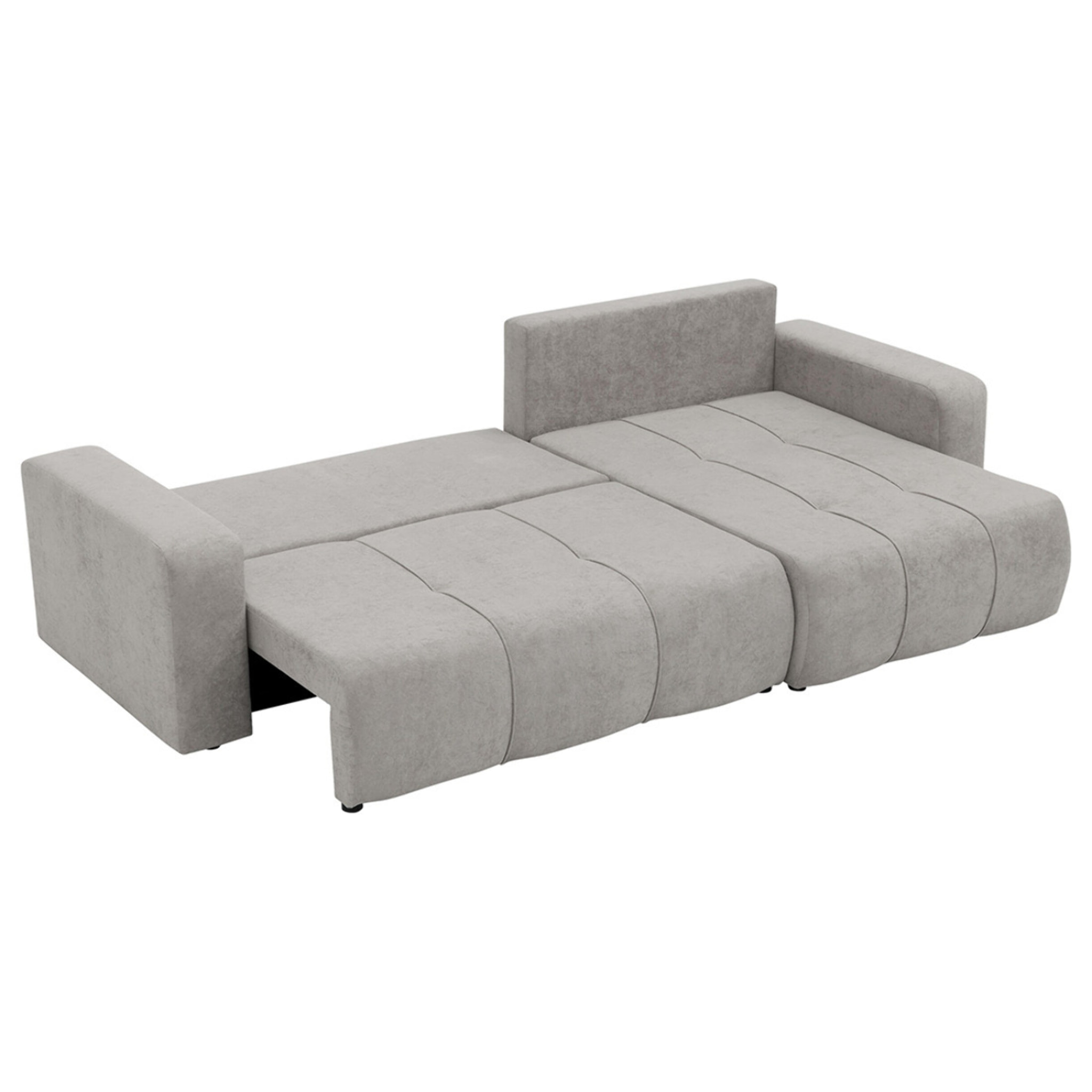 Nicole - Canapé d'angle réversible 5 places convertible avec coffre en tissu - Gris clair