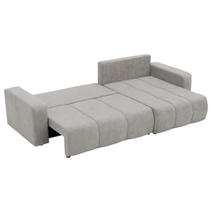 Nicole - Canapé d'angle réversible 5 places convertible avec coffre en tissu - Gris clair