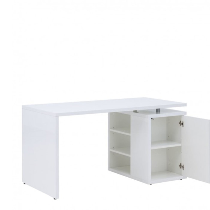 Bureau avec rangement blanc laqué moderne - BROOK