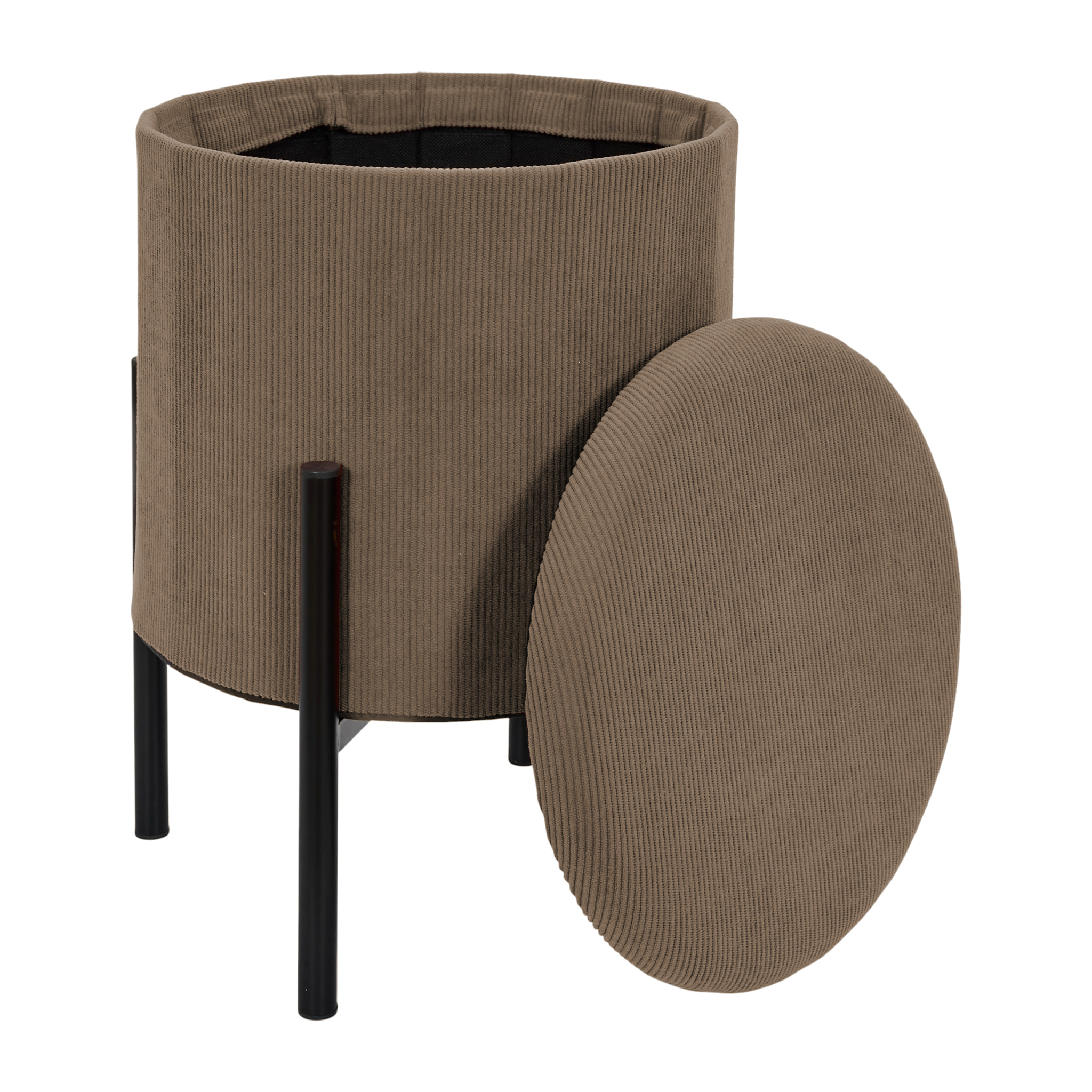 Lot de 4 Poufs - HOME DECO FACTORY - Jules - Rangement - Côtelé - Taupe