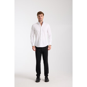 Camicia Uomo 2 Bottoni Button Down Slim Popeline Stretch Unito Bianco