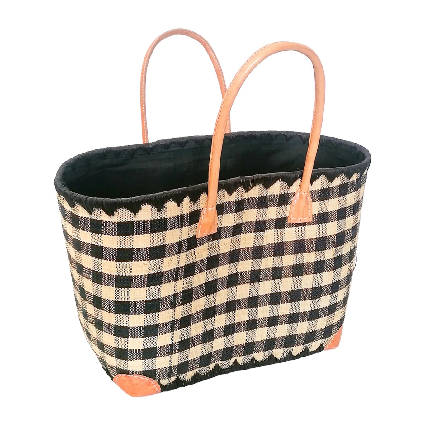 Panier artisanal de Madagascar - Carreaux GM Noir avec pochon