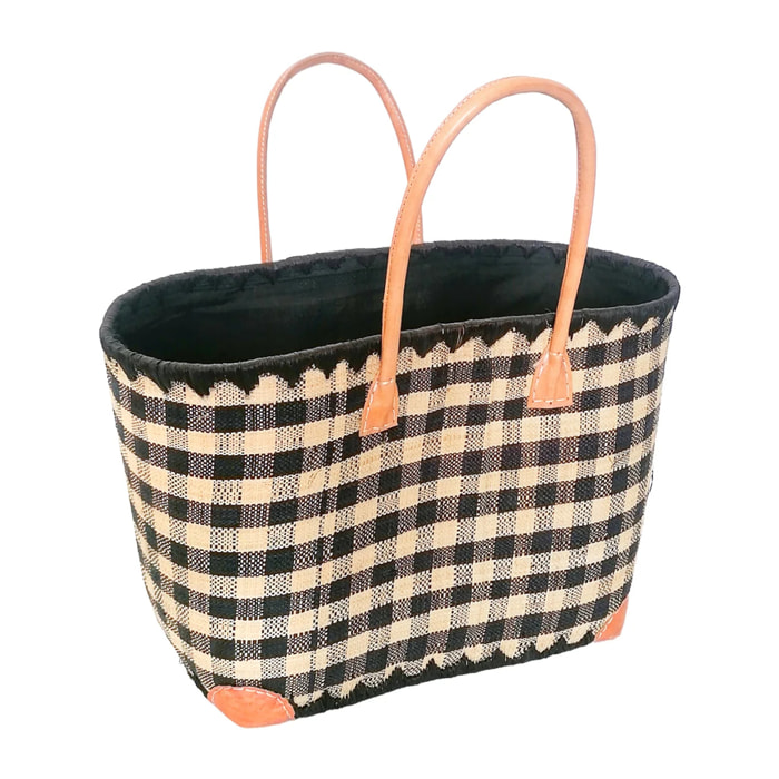 Panier artisanal de Madagascar - Carreaux GM Noir avec pochon