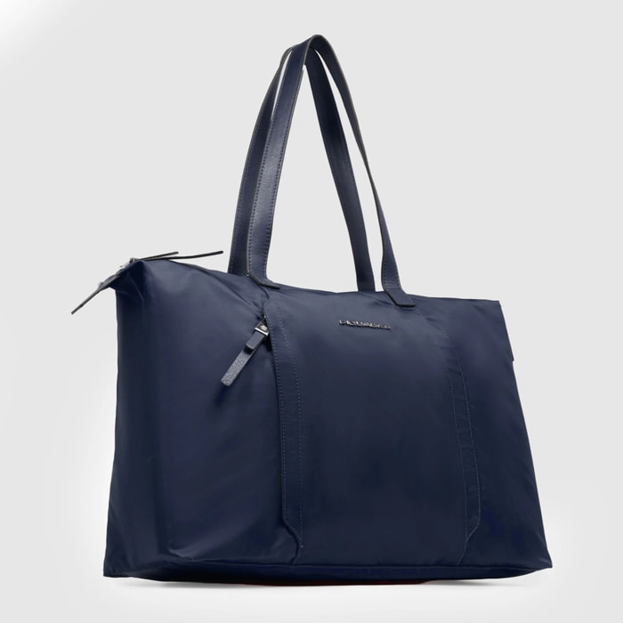 Piquadro Borsa porta pc pieghevole in tessuto riciclato e pelle