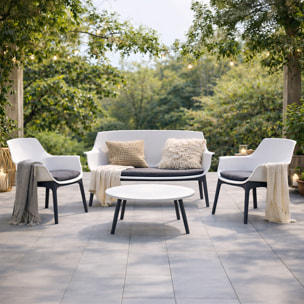 Salon de jardin 4 places blanc avec table basse BUCA