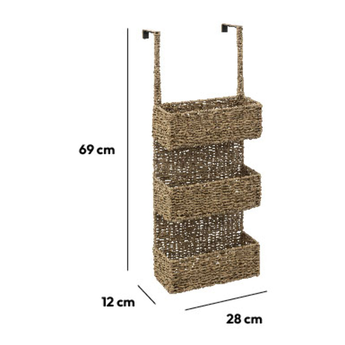 Étagère porte "Vannerie"  3 paniers en roseau naturel